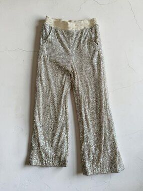 BOSTON PROPER Gold Sequin Full Length Wide Leg Pants Size XS